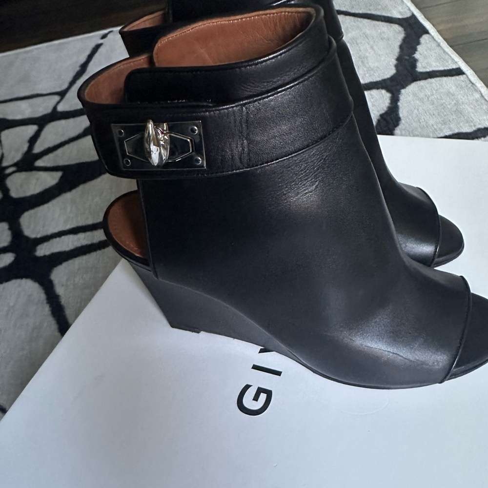 Givenchy Shark-Lock Wedge Peep Toe  Bootie 37